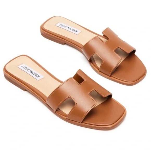 STEVE MADDEN • Hadyn Cognac Sandals Shoe Similar to Hermès Oran Slides - Picture 1 of 9